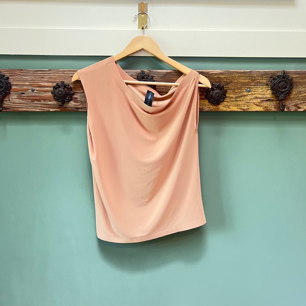 Norma Kamali Womens Cowl Neck Sleeveless Top Tan Nude Size XS/34 Blouse